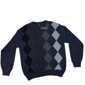 Cellini Men's Argyle‎ Wool Blend Sweater Blue Gray Crewneck Size M NWT